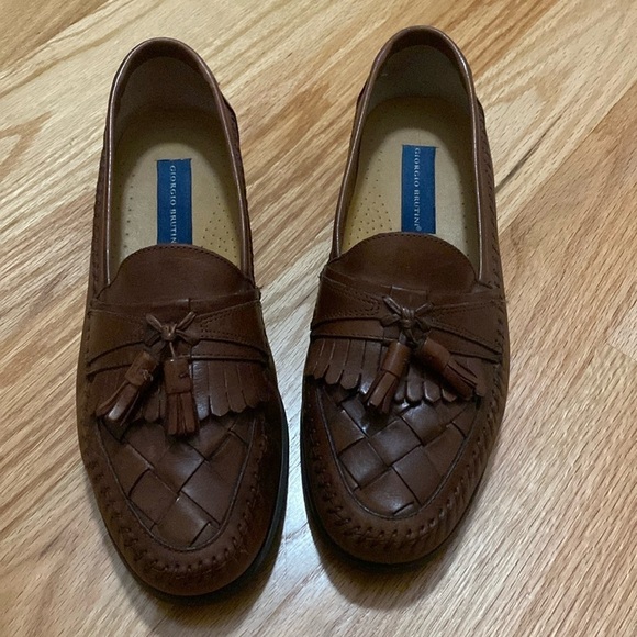 GIORGIO BRUTINI Austin Loafers Mens 9.5M Brown Woven Leather Tassel Old Money main image 8